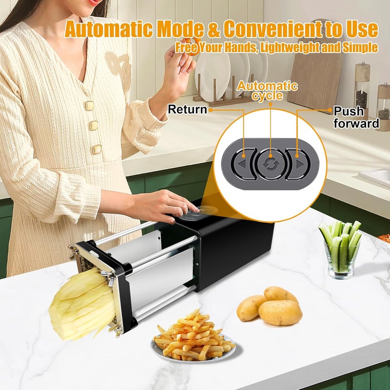 Fstcrt Electric French Fry Cutter, Commercial Automatic French Fry Cutter, Stainless Steel Potato Cutter with 1/2-Inch & 3/8-Inch Blade, Electric Potato Cut Machine for Restaurants & Home Kitchen - Image 2